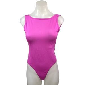 Re/Done x Danskin Pink Boat Neck Sleeveless Open Back Thong Bodysuit Top Size S